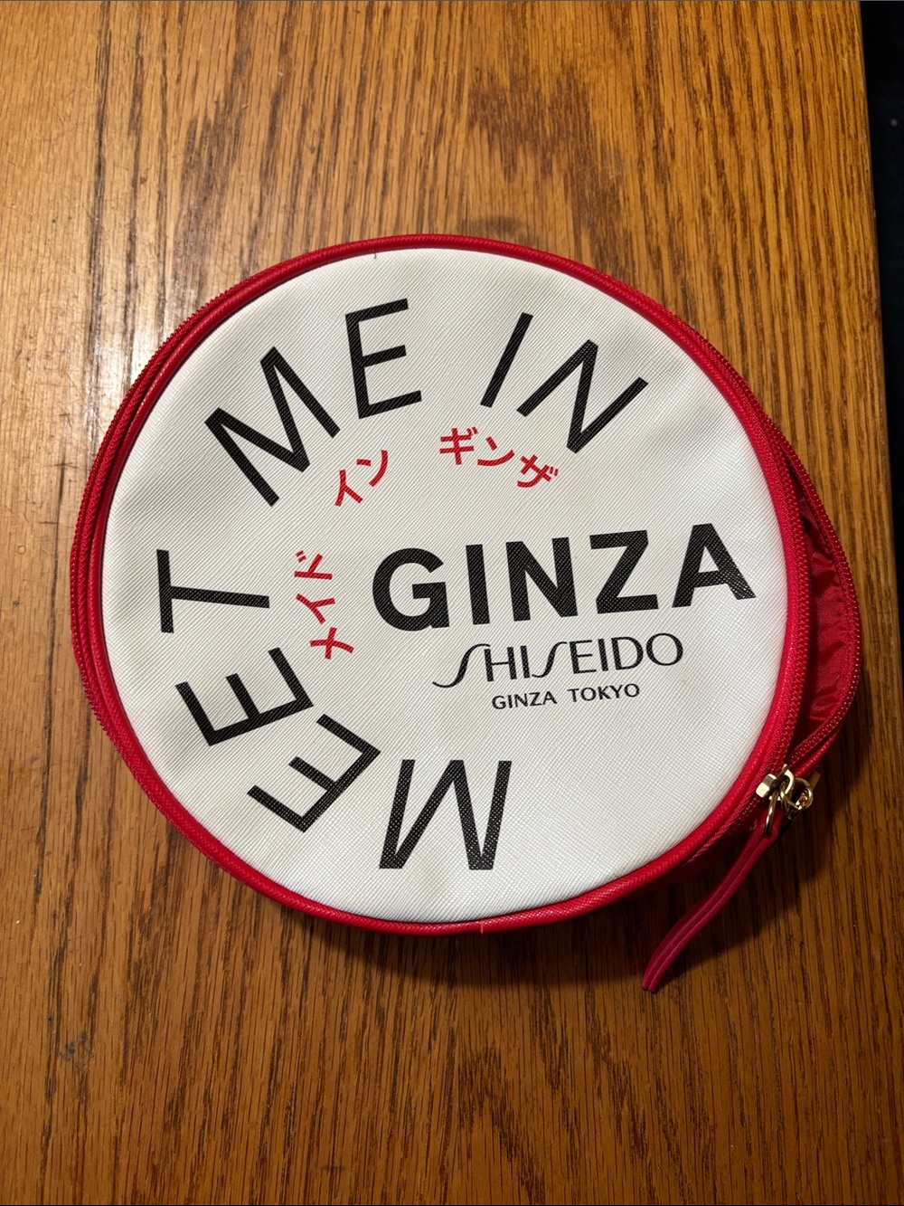 Shiseido Round Cosmetic Pouch — White & Red